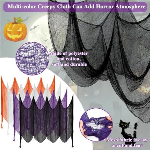 4 PCS Halloween Creepy Cloth 30 X 90 in Multi-Color Spooky Cheesecloth - Picture 3 of 7
